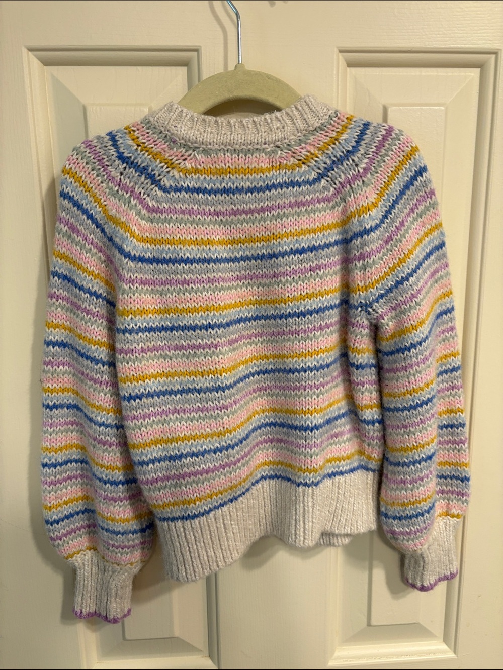 Girls 4 - 5 - Mini Boden Striped Multicolor Knit Button-Up Cardigan - Cream Base - Picture 2 of 2